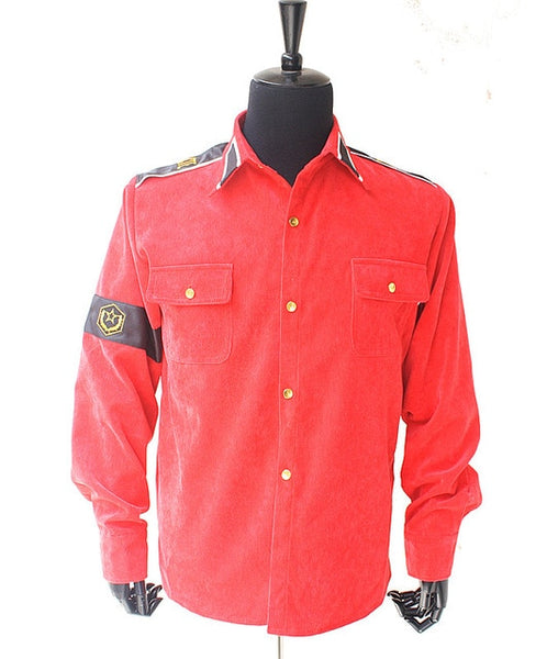 Rare MJ Michael Jackson RED & Black CTE Corduroy Outwear Classic England Retro antiwar Shirt Jacket With arm-bands In All Size