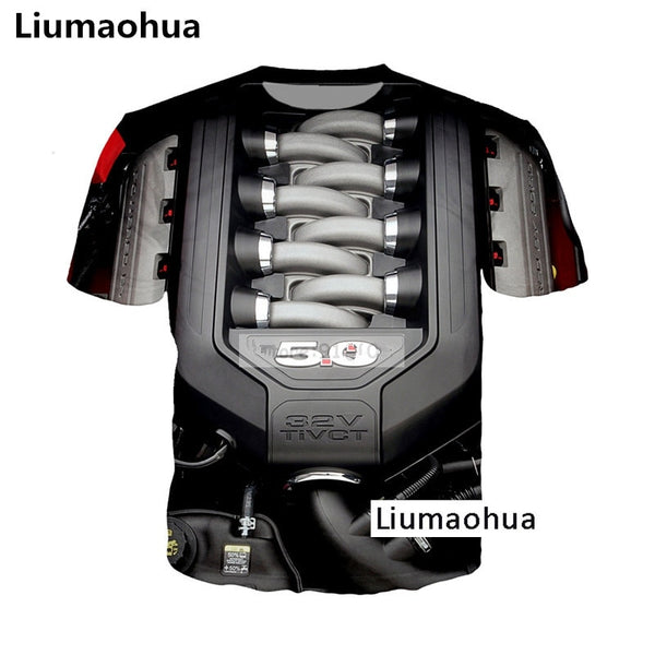 Liumaohua New Supercar Ford Mustang 5.0L V8 Engine Power Heart t shirt 3D Print T-shirt Unisex Tees Tops