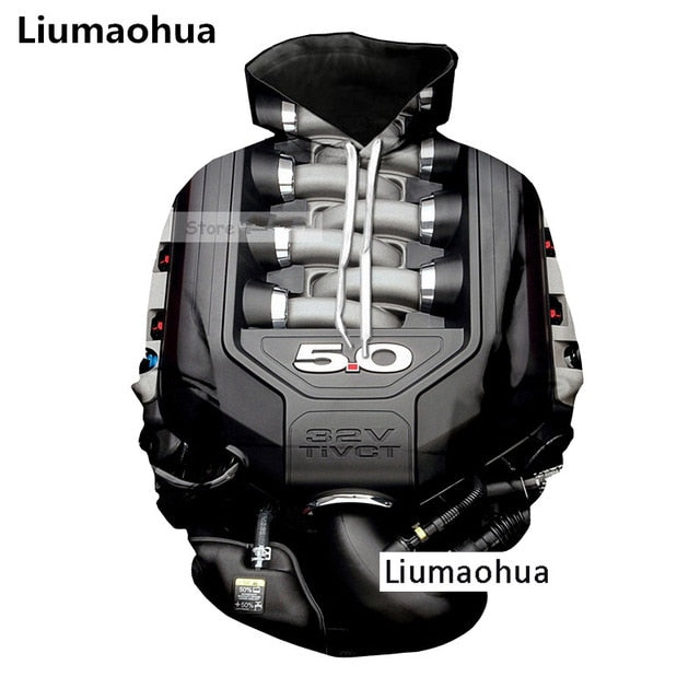 Liumaohua New Supercar Ford Mustang 5.0L V8 Engine Power Heart t shirt 3D Print T-shirt Unisex Tees Tops