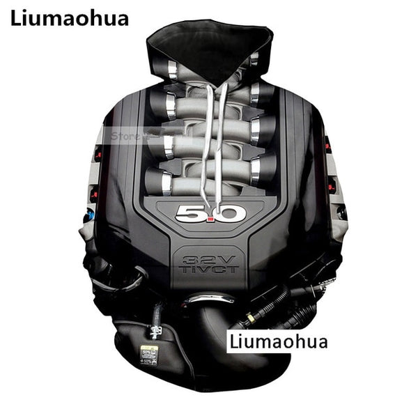 Liumaohua New Supercar Ford Mustang 5.0L V8 Engine Power Heart t shirt 3D Print T-shirt Unisex Tees Tops