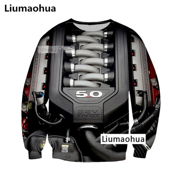 Liumaohua New Supercar Ford Mustang 5.0L V8 Engine Power Heart t shirt 3D Print T-shirt Unisex Tees Tops