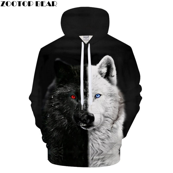 Ying and Yang Wolf Hoodies Streetwear Sweatshirt Casual Hoody Men 3D Pullover Harajuku Tracksuit Male HipHop DropShip ZOOTOPBEAR