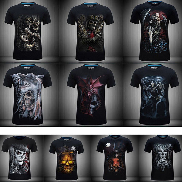 Men T Shirts Fashion Design Short Sleeve Casual Tops Skull/Rock/Metal/Death/Steam Punk/Reaper/Dragon 3D Printed T-Shirt Cool Tee