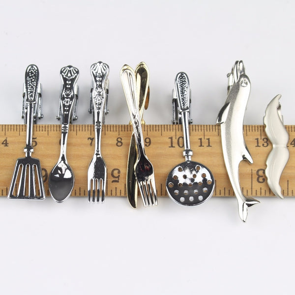 Men's Neck Tie Pin Clips Clasp Silver Chrome Stainless Steel Jewelry Fork Spoon Groom Usher Men's Clothing Accessories