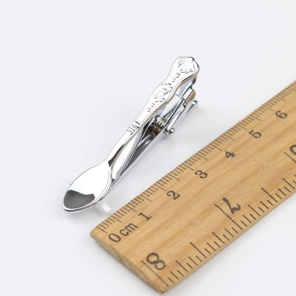 Men's Neck Tie Pin Clips Clasp Silver Chrome Stainless Steel Jewelry Fork Spoon Groom Usher Men's Clothing Accessories