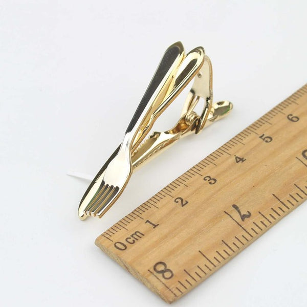 Men's Neck Tie Pin Clips Clasp Silver Chrome Stainless Steel Jewelry Fork Spoon Groom Usher Men's Clothing Accessories