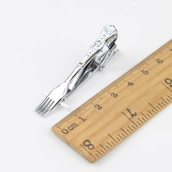Men's Neck Tie Pin Clips Clasp Silver Chrome Stainless Steel Jewelry Fork Spoon Groom Usher Men's Clothing Accessories