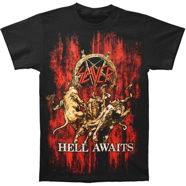 Slayer Men's Hell Awaits Blood T-shirt Black Tee Shirt For Men O-Neck Tops Male