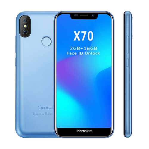 Face Unlock DOOGEE X70 Smartphone 5.5'' U-Notch 19:9 MTK6580 Quad Core 2GB RAM 16GB ROM Dual Camera 8.0MP Android 8.1 4000mAh