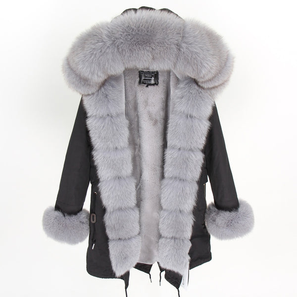 Maomaokong2018 winter warm women's clothing Slim fox fur collar Medium and long section Detachable thick liner Coat winter coat