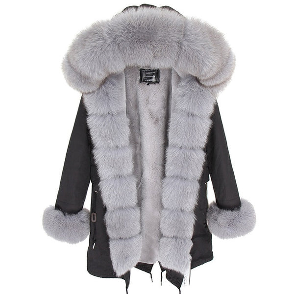 Maomaokong2018 winter warm women's clothing Slim fox fur collar Medium and long section Detachable thick liner Coat winter coat