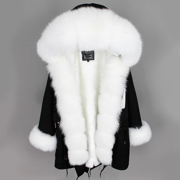Maomaokong2018 winter warm women's clothing Slim fox fur collar Medium and long section Detachable thick liner Coat winter coat