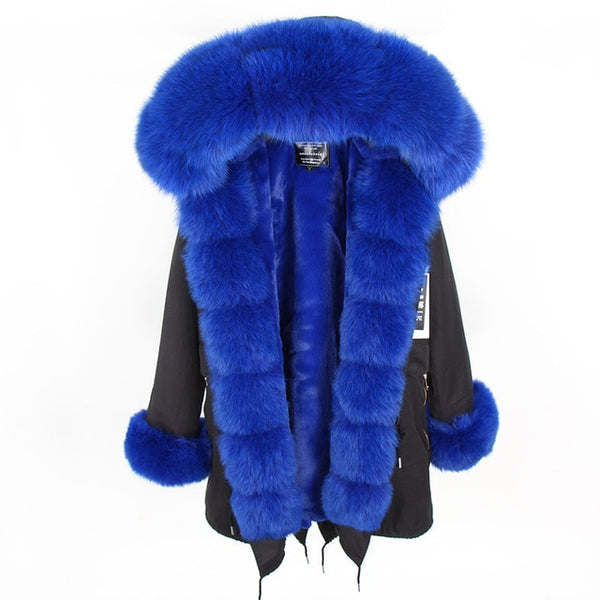 Maomaokong2018 winter warm women's clothing Slim fox fur collar Medium and long section Detachable thick liner Coat winter coat