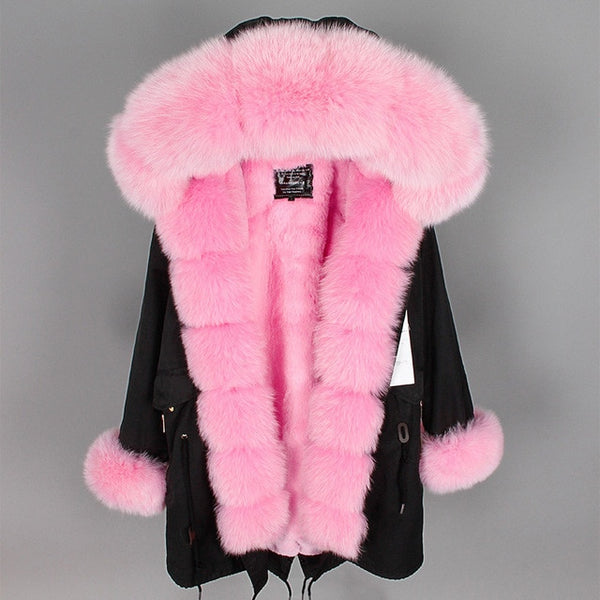 Maomaokong2018 winter warm women's clothing Slim fox fur collar Medium and long section Detachable thick liner Coat winter coat