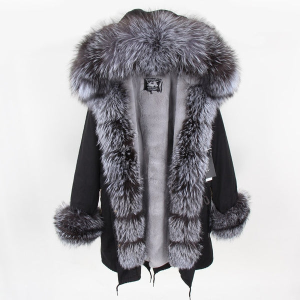 Maomaokong2018 winter warm women's clothing Slim fox fur collar Medium and long section Detachable thick liner Coat winter coat