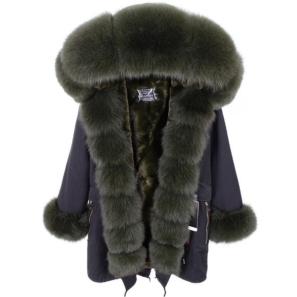 Maomaokong2018 winter warm women's clothing Slim fox fur collar Medium and long section Detachable thick liner Coat winter coat