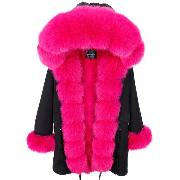Maomaokong2018 winter warm women's clothing Slim fox fur collar Medium and long section Detachable thick liner Coat winter coat