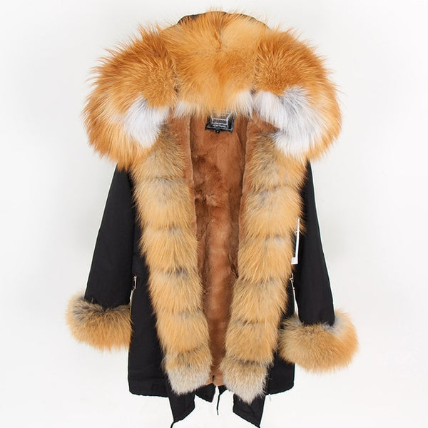 Maomaokong2018 winter warm women's clothing Slim fox fur collar Medium and long section Detachable thick liner Coat winter coat