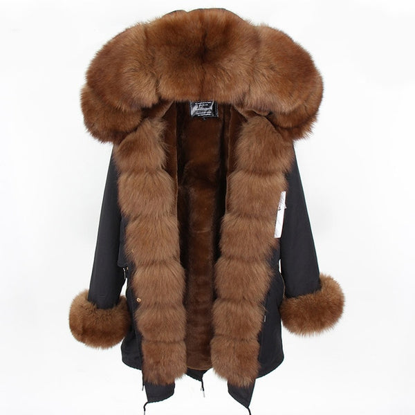 Maomaokong2018 winter warm women's clothing Slim fox fur collar Medium and long section Detachable thick liner Coat winter coat