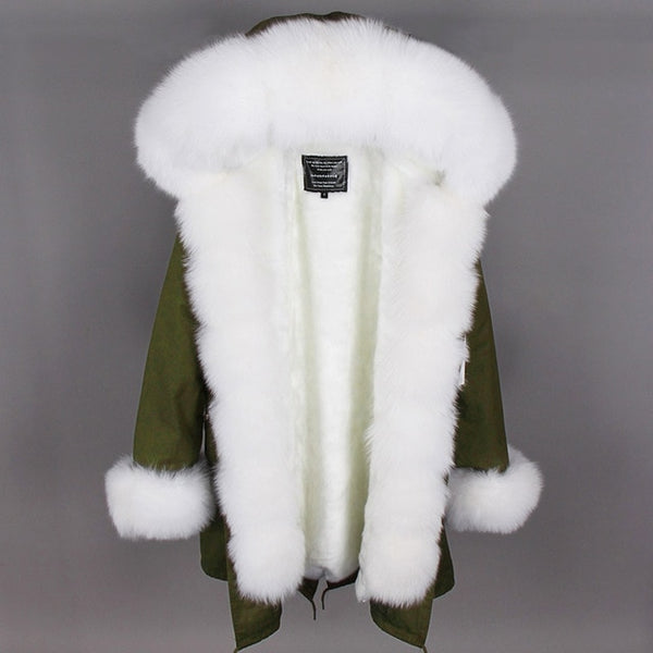 Maomaokong2018 winter warm women's clothing Slim fox fur collar Medium and long section Detachable thick liner Coat winter coat