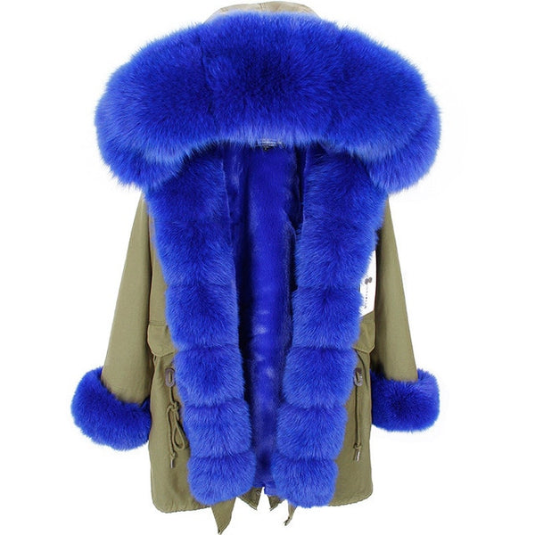 Maomaokong2018 winter warm women's clothing Slim fox fur collar Medium and long section Detachable thick liner Coat winter coat