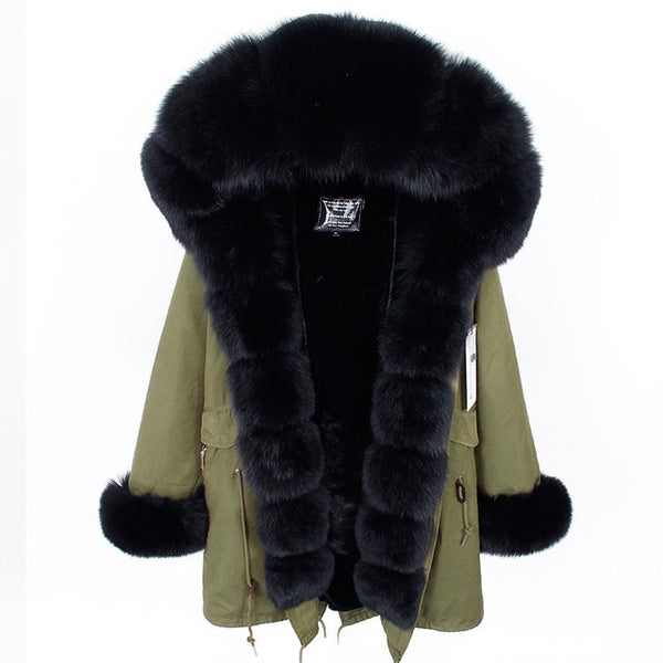 Maomaokong2018 winter warm women's clothing Slim fox fur collar Medium and long section Detachable thick liner Coat winter coat