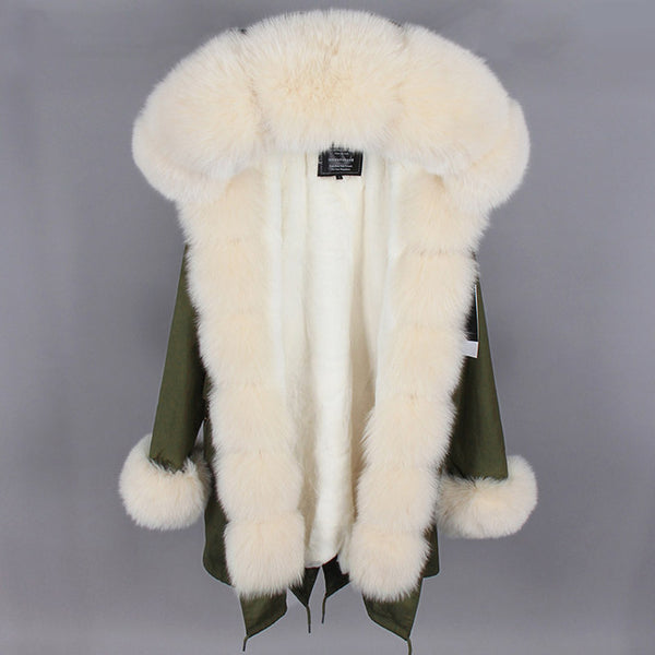 Maomaokong2018 winter warm women's clothing Slim fox fur collar Medium and long section Detachable thick liner Coat winter coat