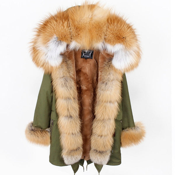 Maomaokong2018 winter warm women's clothing Slim fox fur collar Medium and long section Detachable thick liner Coat winter coat