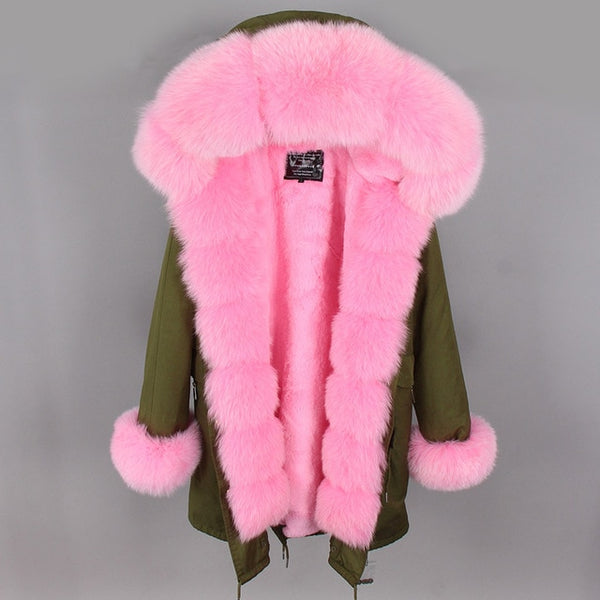Maomaokong2018 winter warm women's clothing Slim fox fur collar Medium and long section Detachable thick liner Coat winter coat