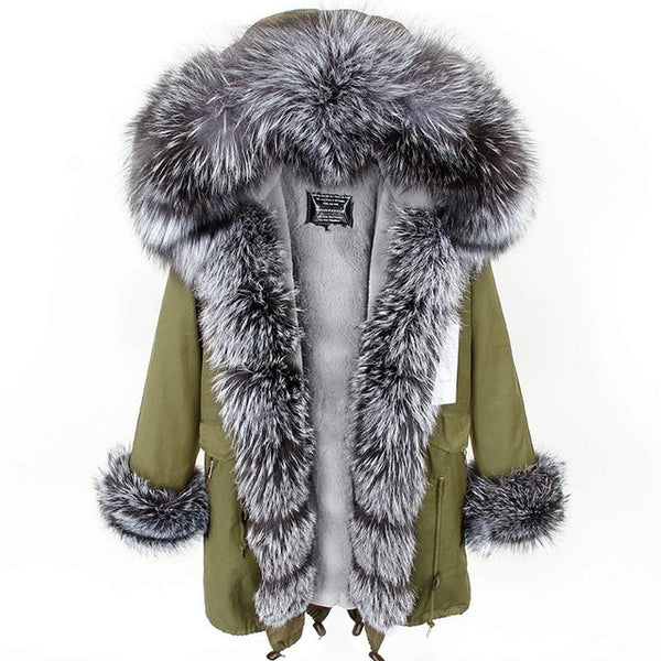 Maomaokong2018 winter warm women's clothing Slim fox fur collar Medium and long section Detachable thick liner Coat winter coat