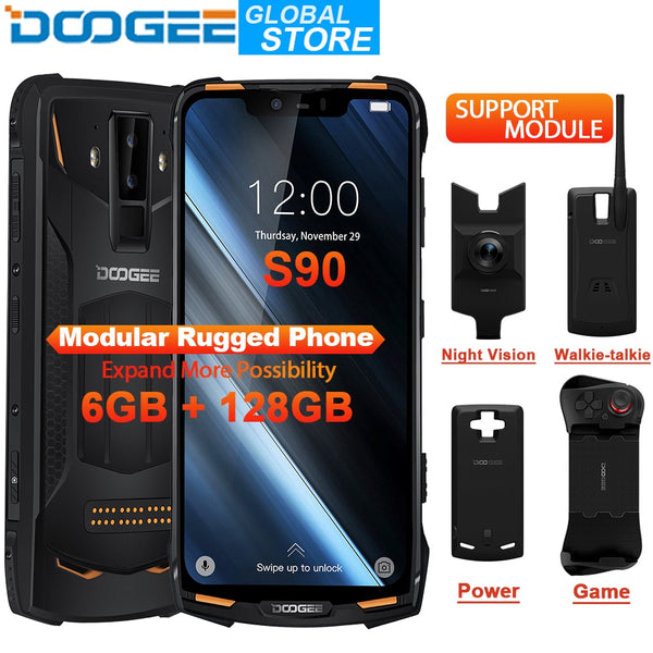 DOOGEE S90 Modular Phone IP68 Mobile Phone 6.18inch FHD Display 5050mAh Helio P60 Octa Core 6GB 128GB Android 8.1 16.0M Camera