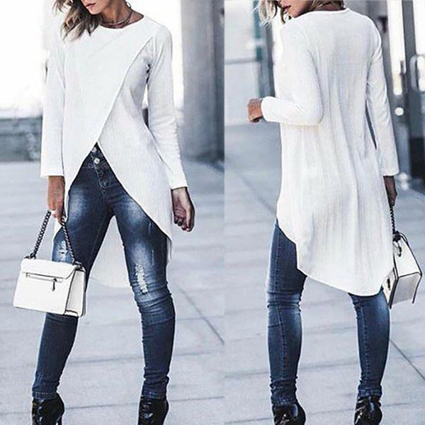 Womens tops and blouses 2019 Fashion Women Ladies Casual Long Sleeve Forking Irregular Tops Blouse Pullover Shirt womens clothes