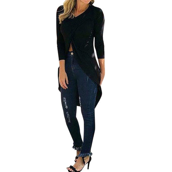 Womens tops and blouses 2019 Fashion Women Ladies Casual Long Sleeve Forking Irregular Tops Blouse Pullover Shirt womens clothes