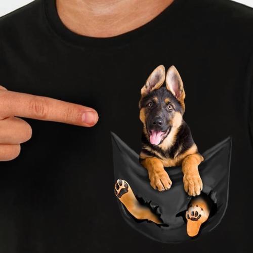 German Shepherd In Pocket T Shirt Dog Lovers Black Cotton Men Made in USA Cartoon t shirt men Unisex New Fashion tshirt