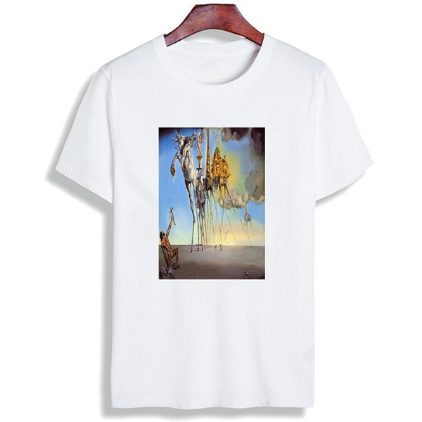 Skipoem Funny T shirt  Salvador Dali Surreal Art Cotton O Neck Tshirt Plus Size Short Sleeve Brand  T-Shirt Tops