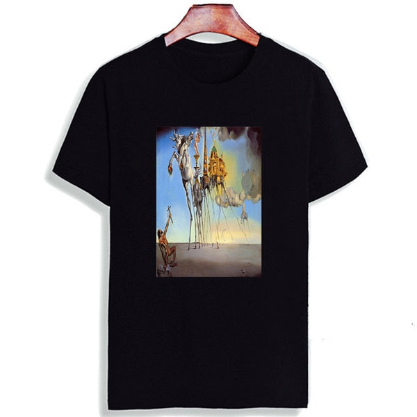 Skipoem Funny T shirt  Salvador Dali Surreal Art Cotton O Neck Tshirt Plus Size Short Sleeve Brand  T-Shirt Tops