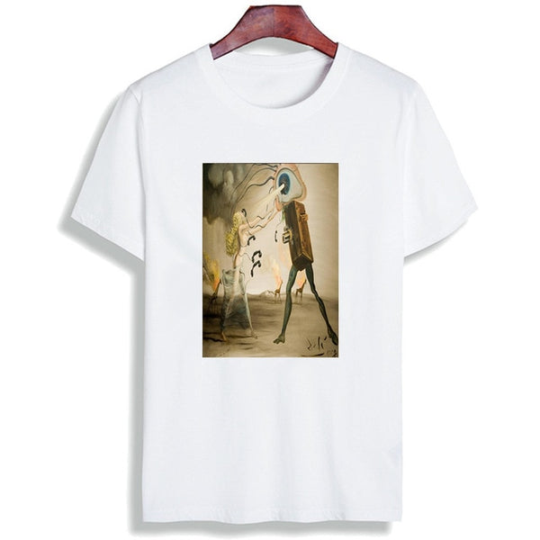 Skipoem Funny T shirt  Salvador Dali Surreal Art Cotton O Neck Tshirt Plus Size Short Sleeve Brand  T-Shirt Tops