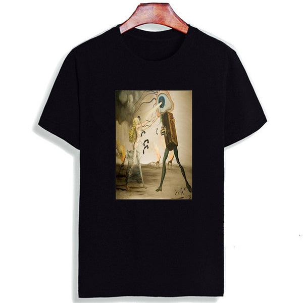 Skipoem Funny T shirt  Salvador Dali Surreal Art Cotton O Neck Tshirt Plus Size Short Sleeve Brand  T-Shirt Tops