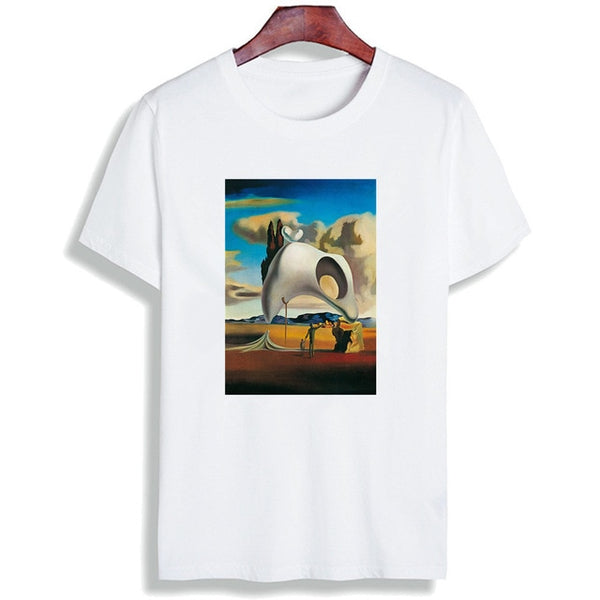 Skipoem Funny T shirt  Salvador Dali Surreal Art Cotton O Neck Tshirt Plus Size Short Sleeve Brand  T-Shirt Tops