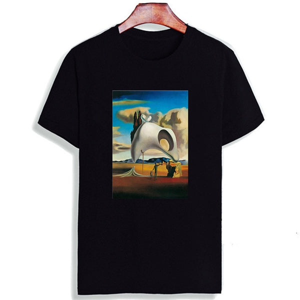 Skipoem Funny T shirt  Salvador Dali Surreal Art Cotton O Neck Tshirt Plus Size Short Sleeve Brand  T-Shirt Tops