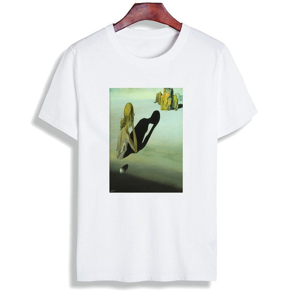 Skipoem Funny T shirt  Salvador Dali Surreal Art Cotton O Neck Tshirt Plus Size Short Sleeve Brand  T-Shirt Tops
