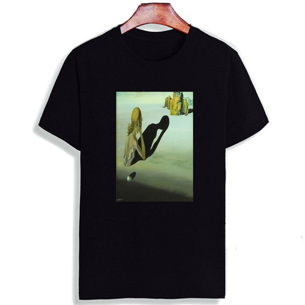 Skipoem Funny T shirt  Salvador Dali Surreal Art Cotton O Neck Tshirt Plus Size Short Sleeve Brand  T-Shirt Tops