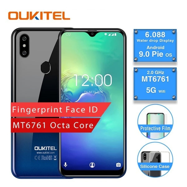 OUKITEL C15 Pro 2.4G/5G WiFi 4G LTE Smartphone Android 9.0 MT6761 Fingerprint Face ID Water Drop Screen 2GB 16GB Mobile Phone