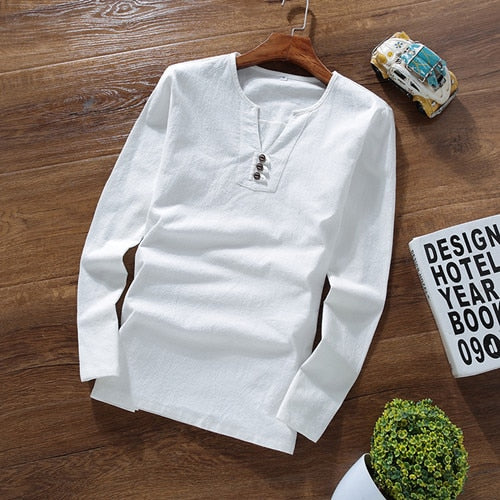 2019 spring new style Long sleeves mens T-shirt Cotton and linen t shirts men's High quality of casual fashion T-shirts men