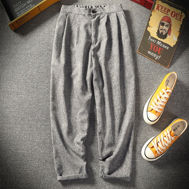 Men's loose extra-large king-size leisure linen flaxen sweatpants cotton long trousers Chinese style harem feet pants