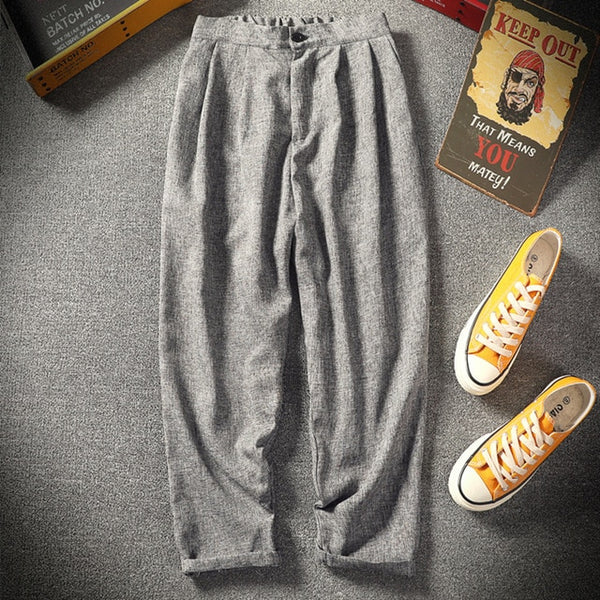 Men's loose extra-large king-size leisure linen flaxen sweatpants cotton long trousers Chinese style harem feet pants