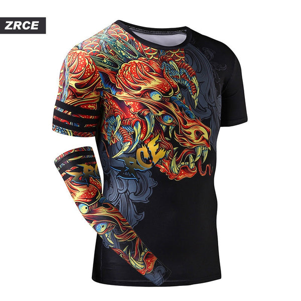 ZRCE Men Compression Shirt 3D Dragon Gym Clothing Quick Dry Fitness Men Swim Fitness Top Mens Rashgard man sport running  shirt