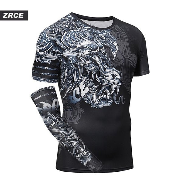 ZRCE Men Compression Shirt 3D Dragon Gym Clothing Quick Dry Fitness Men Swim Fitness Top Mens Rashgard man sport running  shirt