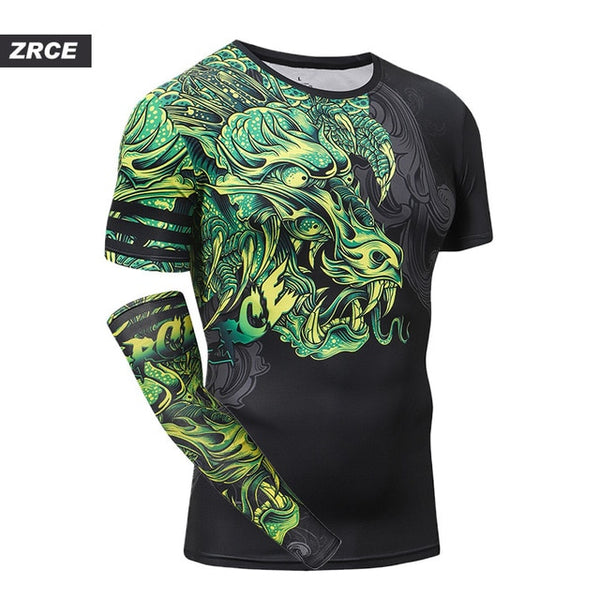 ZRCE Men Compression Shirt 3D Dragon Gym Clothing Quick Dry Fitness Men Swim Fitness Top Mens Rashgard man sport running  shirt