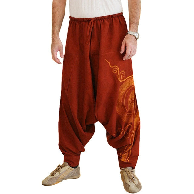 Unisex Loose Drop Crotch Floral Joggers Aladdin Harem Trousers Pants pantalon Harem Pants With Drawstring Casual Loose Plus Size